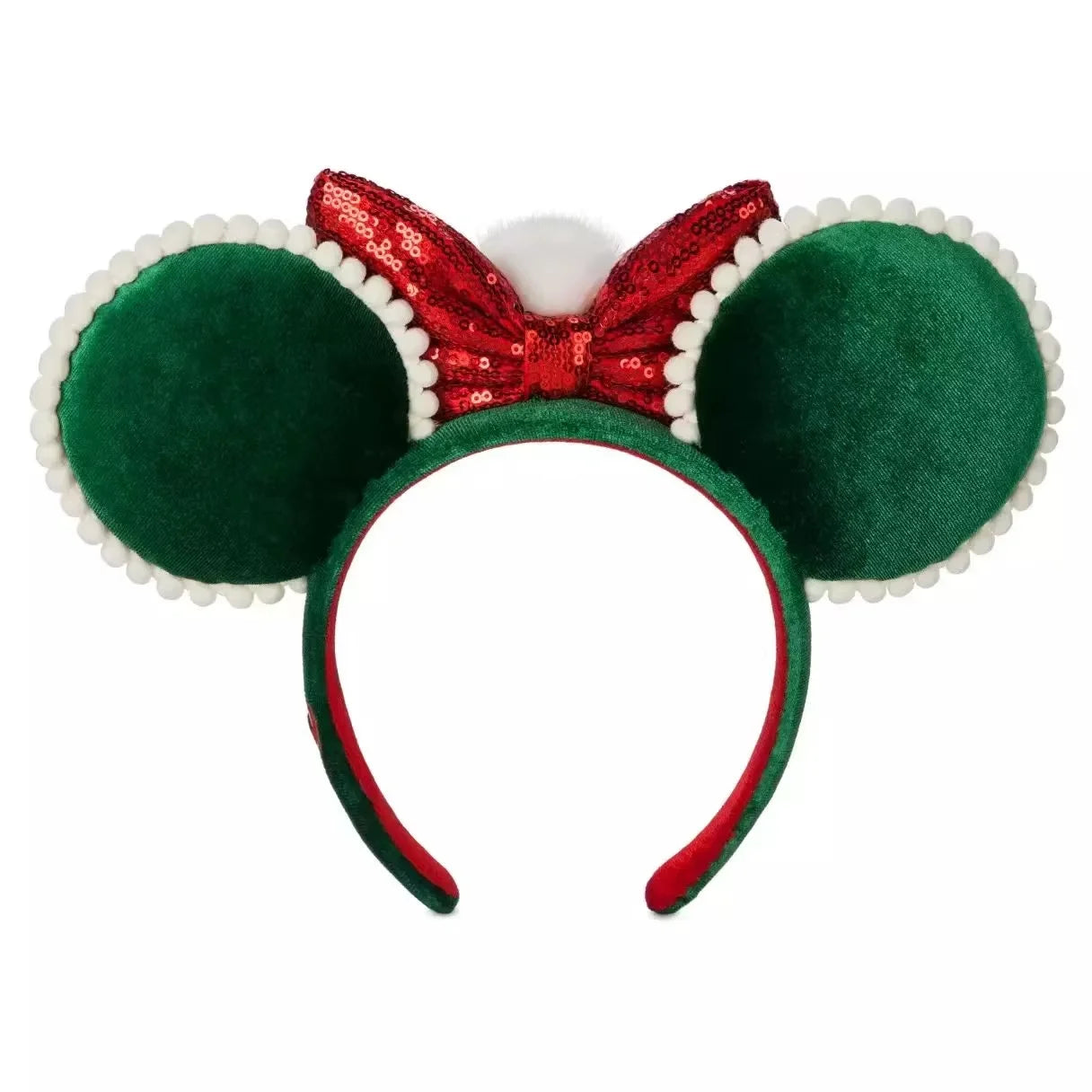 Christmas Minnie Mouse Green Ear Headband Holiday Party Red Bow Hairband COSTUME Headband Cosplay Plush Adult/Kids Headband Gift Qme