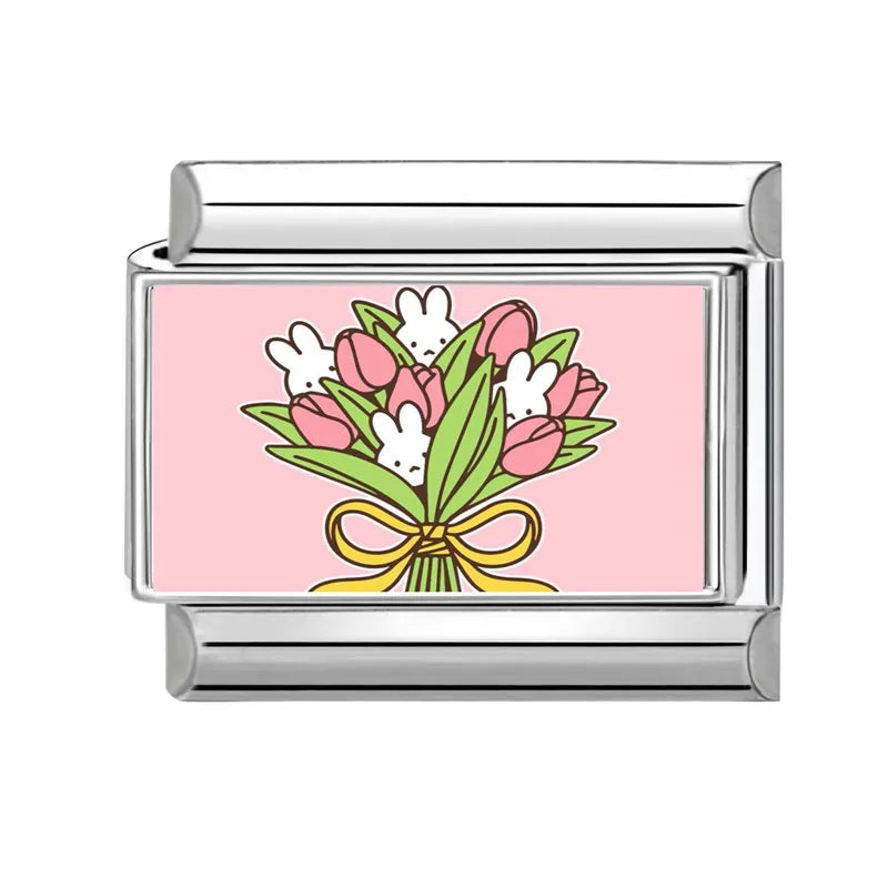 Y2K Pink Design Lovely Rabbits Tulip Flowers Strawberry Italian Charm