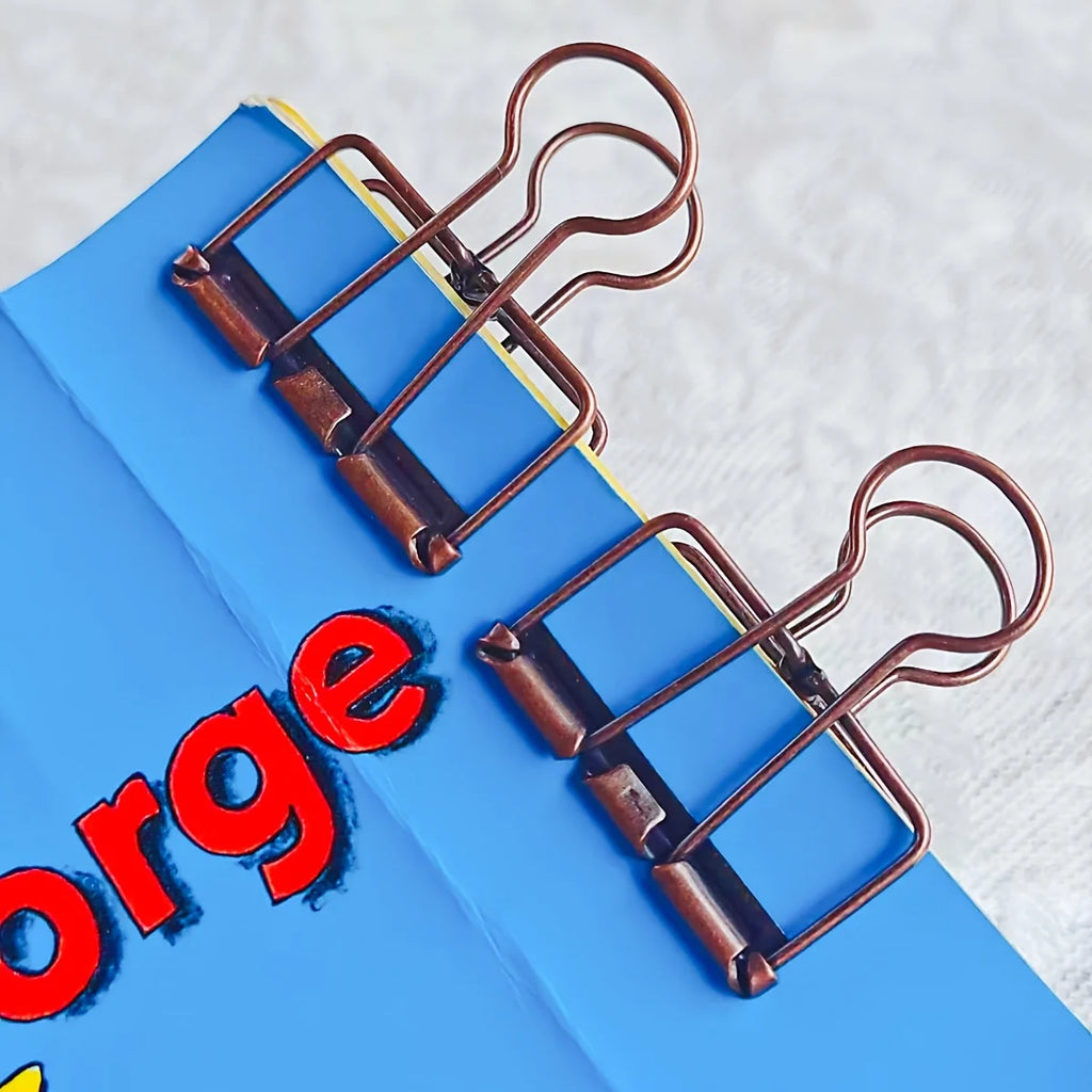 Brown Vintage Binder Clips, Retro Metal Paper Clamp Antique Style Book Clips for Planner & Reading, Aesthetic Stationery Qme