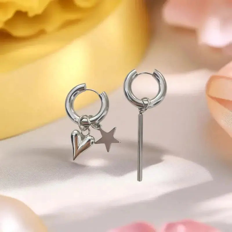 Punk Long Heart Star Pendant Earrings Women Simple Fashion Geometric Qme