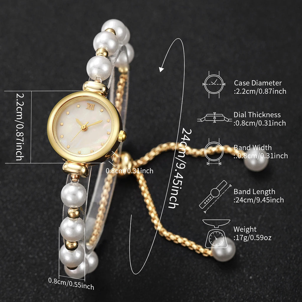 Moda pequena roma dial feminino relógio de quartzo elegante pérolas pulseira relógio de pulso para senhoras reloj mujer Qme