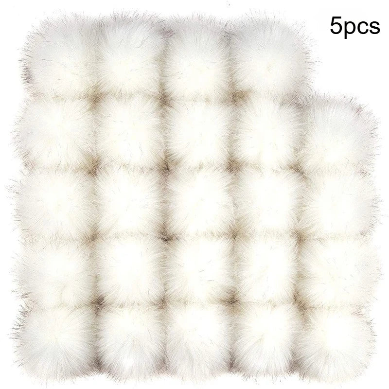 Artificial fur Pom Pom ball 10cm detachable soft elastic accessory for hats, scarves, keychains DIY crafts decoration winter hat Qme white 5pcs
