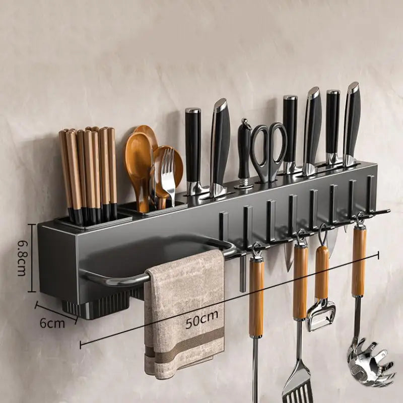 Wall Mounted Kitchen Knife Storage Rack Pot Lid Holder Cutting Board Qme Black 50cm