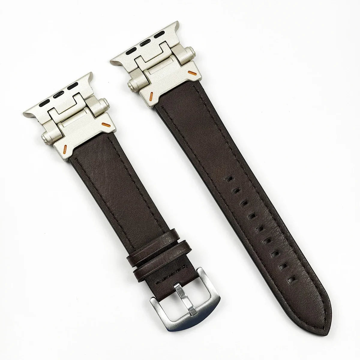 Leather Band for Apple Watch Ultra 2 49mm Men Watchband Strap Correa Bracelet for IWatch series 9 7 8 6 5 4 Se 3 45mm 44mm 42mm Qme Silver-DBrown 42mm 44mm 45mm 49mm
