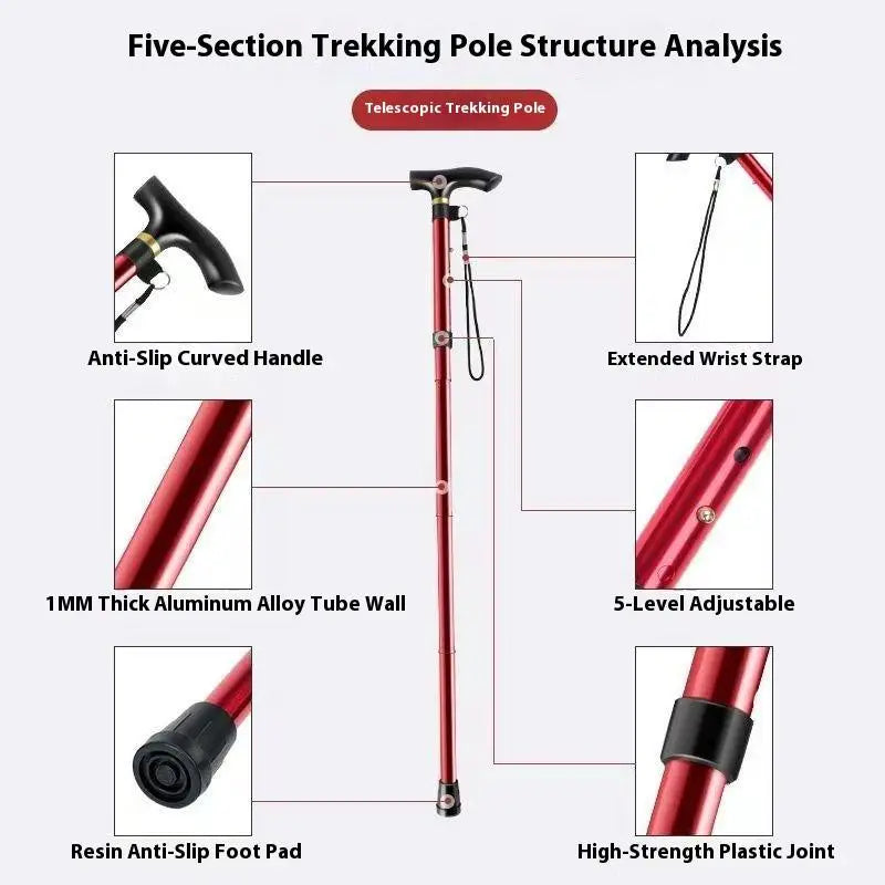 Telescopic Walking Stick Outdoor Hiking Trekking Poles Aluminum Alloy Qme