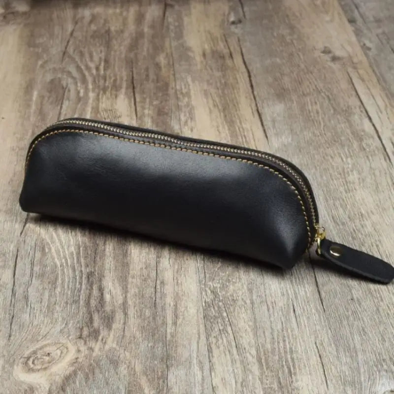 PU Leather Pen Holder Brass Snap Closure Fine Stitching Slim Pencil Qme A4
