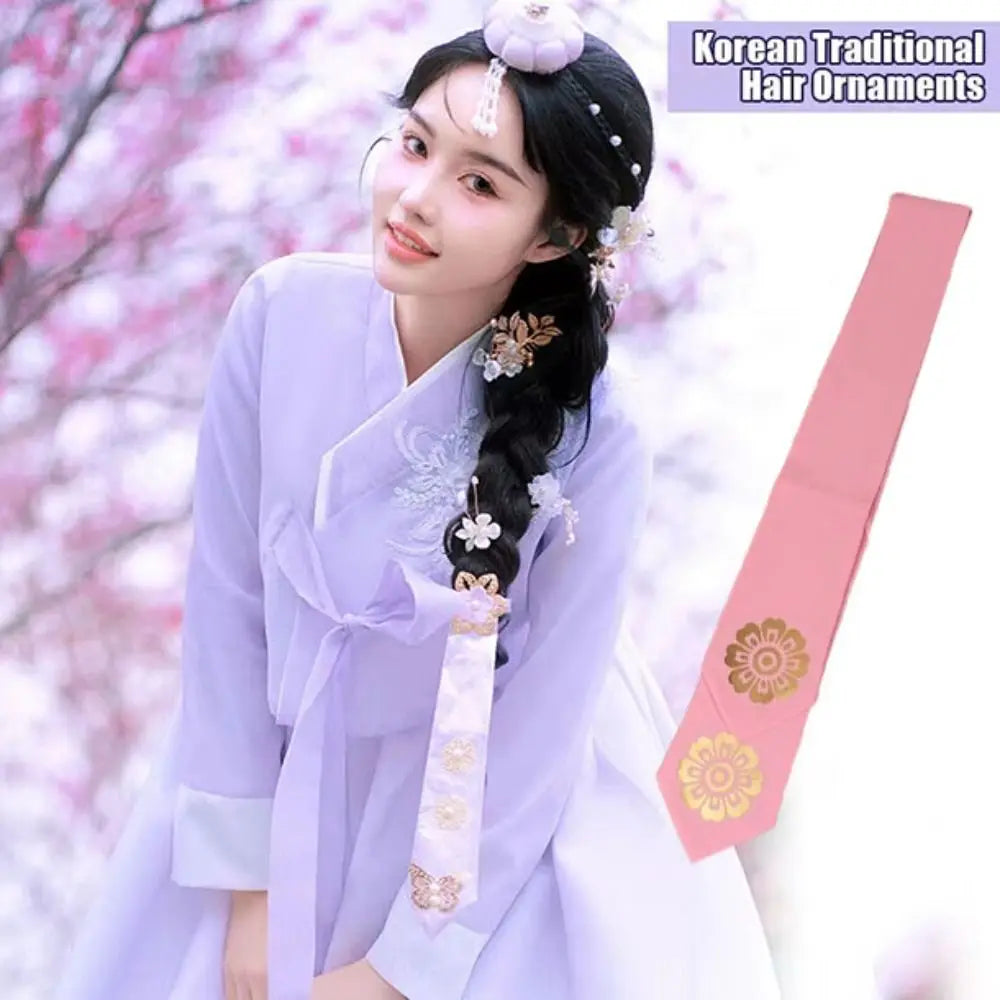 Gift Flower Korean Headband Ribbon Court Korean Hanbok Hairband Hair Clip Headdress Stage Dance Costume Performance Qme