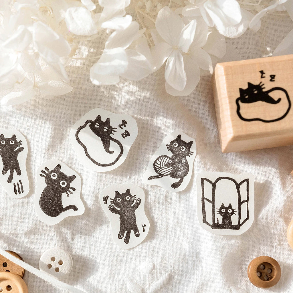 Cute Little Black Cat Decoration Stamp Retro Wooden Rubber Stamps for Scrapbooking Stationery DIY Decorative Craft Standard Seal Qme
