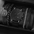 4pc Men Business Fashion Casual Round Pointer Calendar Quartz Watches 3pc Bracelet Qme All black set