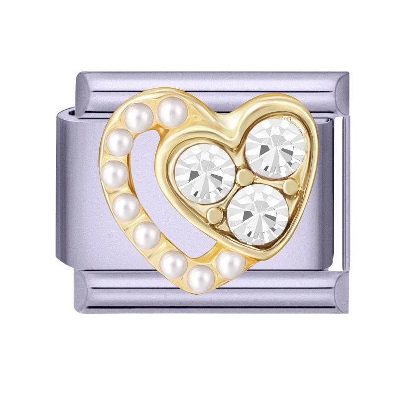 Sweet Shiny Gold Zircon Bow Moon Cherry Star Italian Charm Links Fit