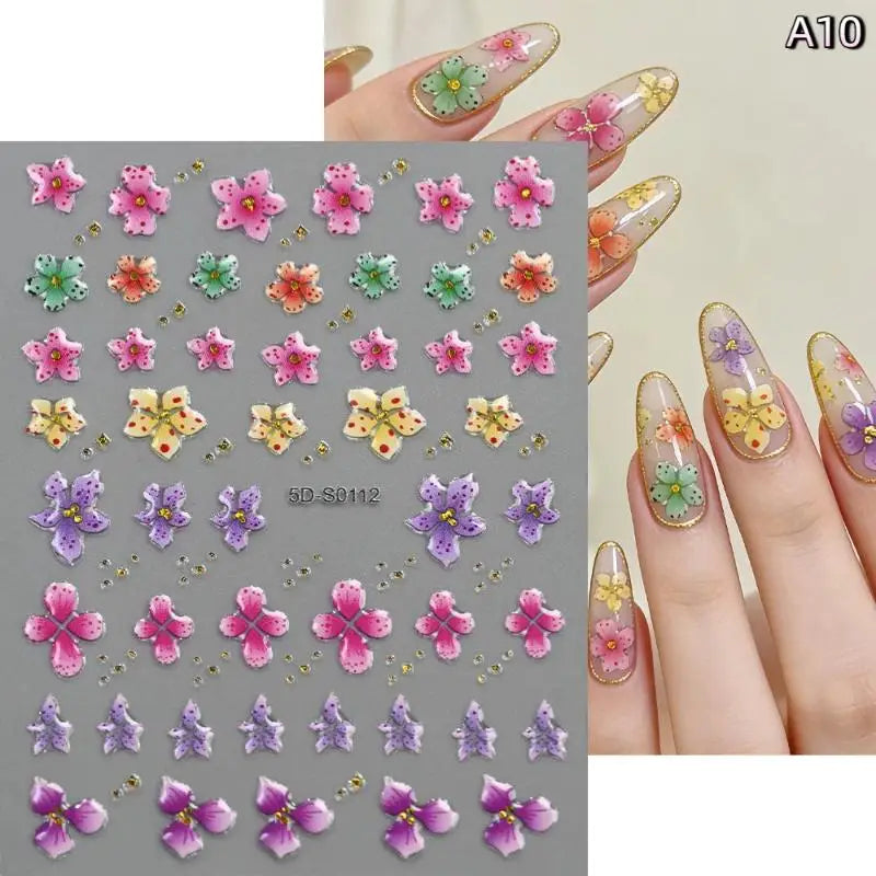 Blossom Floral Nail Stickers Bronzing 5D Spring Summer Petal Qme A10