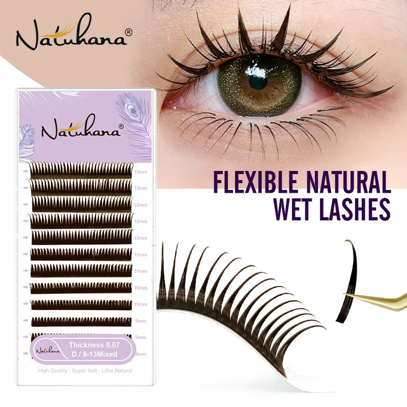 NATUHANA Brown Black Wet Eyelash Extension Spikes Lashes Manga Wispy Qme