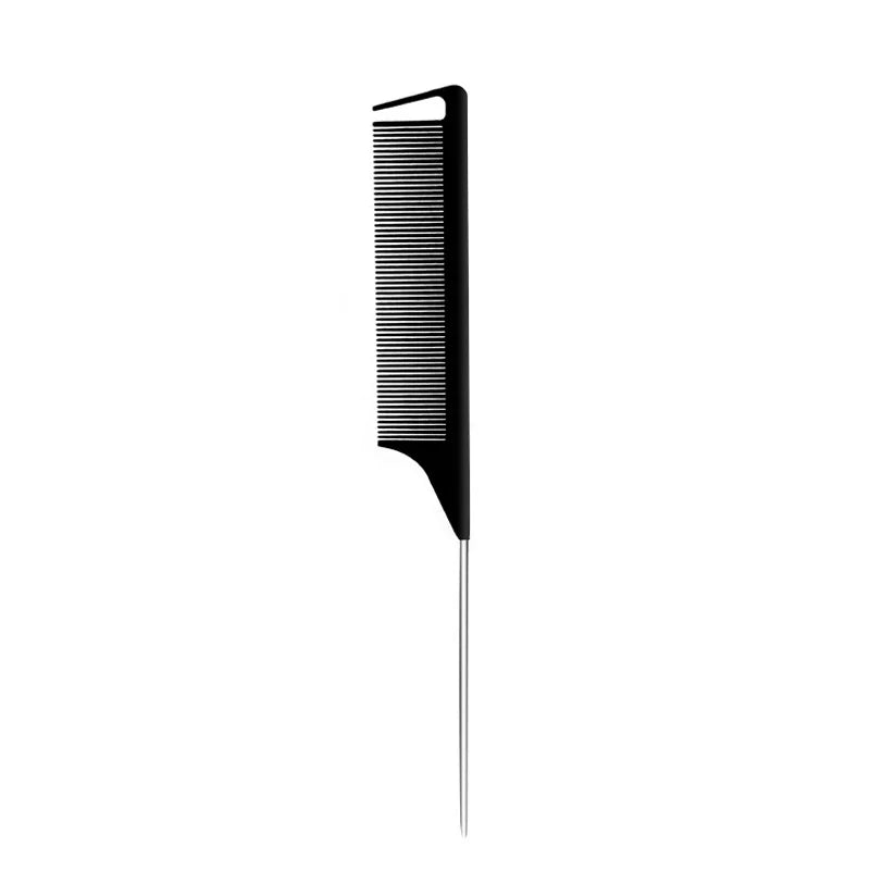 Hair Dyeing Zone Comb Stainless Steel Pointed Tail Anti Slip Qme black