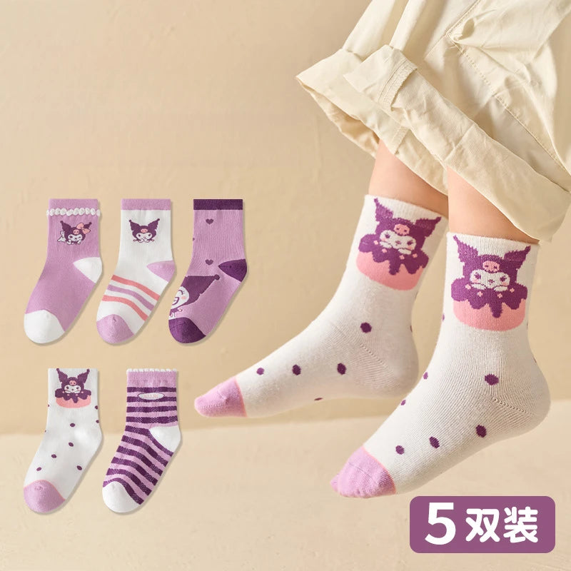 Hello Kitty Kuromi Socks Spring Fall Casual Men's Women's Qme 2 5 pairs Sizes