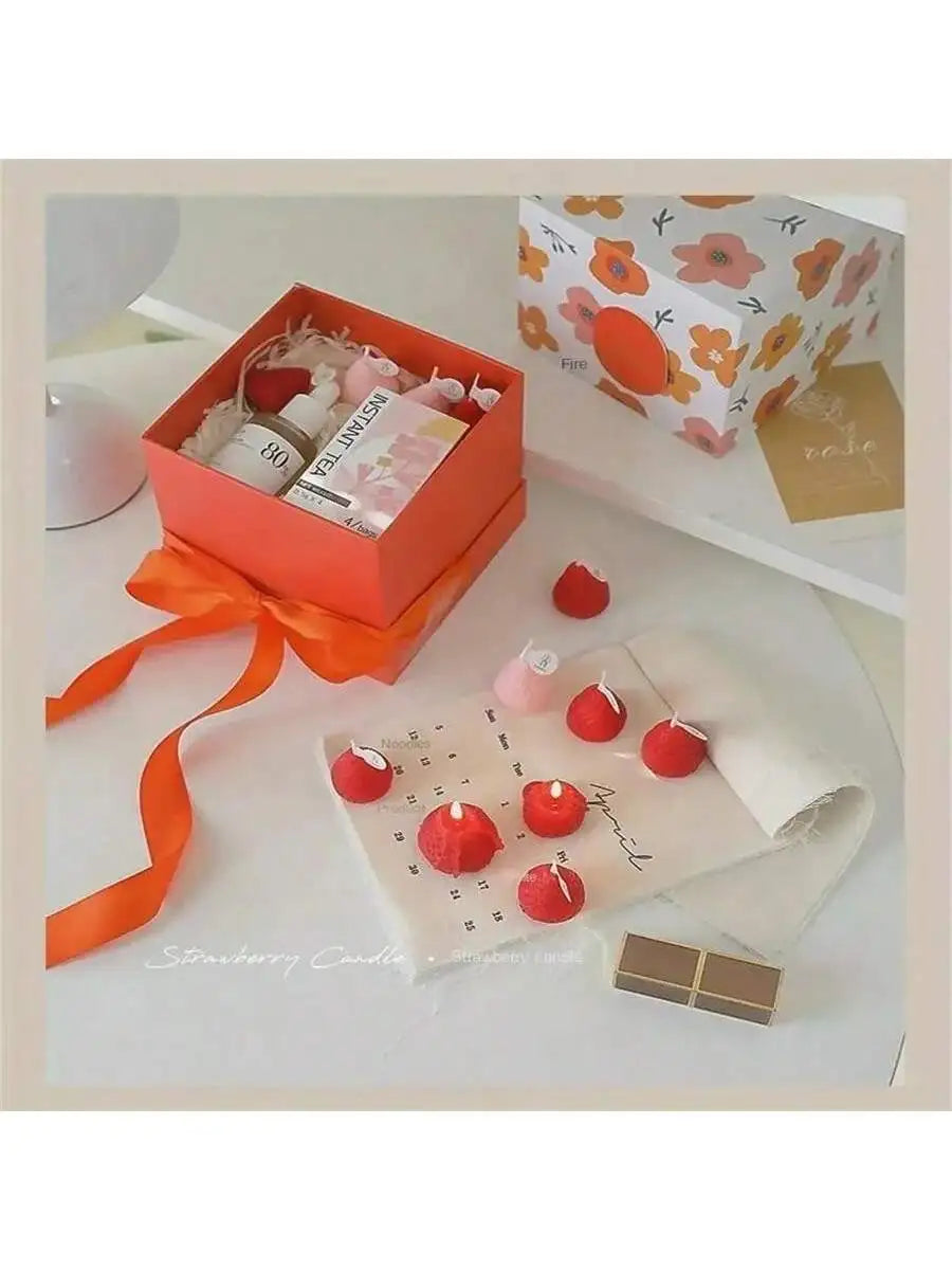 4 Strawberry Shaped Scented Candles Unique Soy Wax Sweet Taste Used Qme