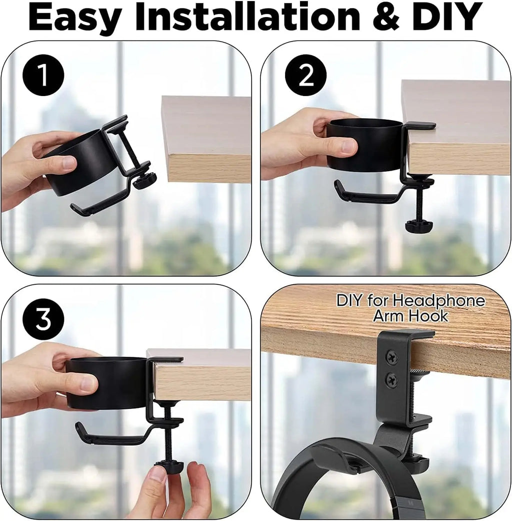 360° Rotating Desk Holder, Desk Cup Holder ,Clamp On Desk Organizer,Gaming Desk Accessories Qme