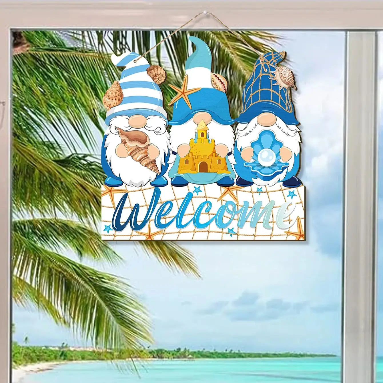 Summer Welcome Sign Wooden Beach Gnomes Hanging Sign Hawaii Door Sign With Ropes Hanging Decoration Qme