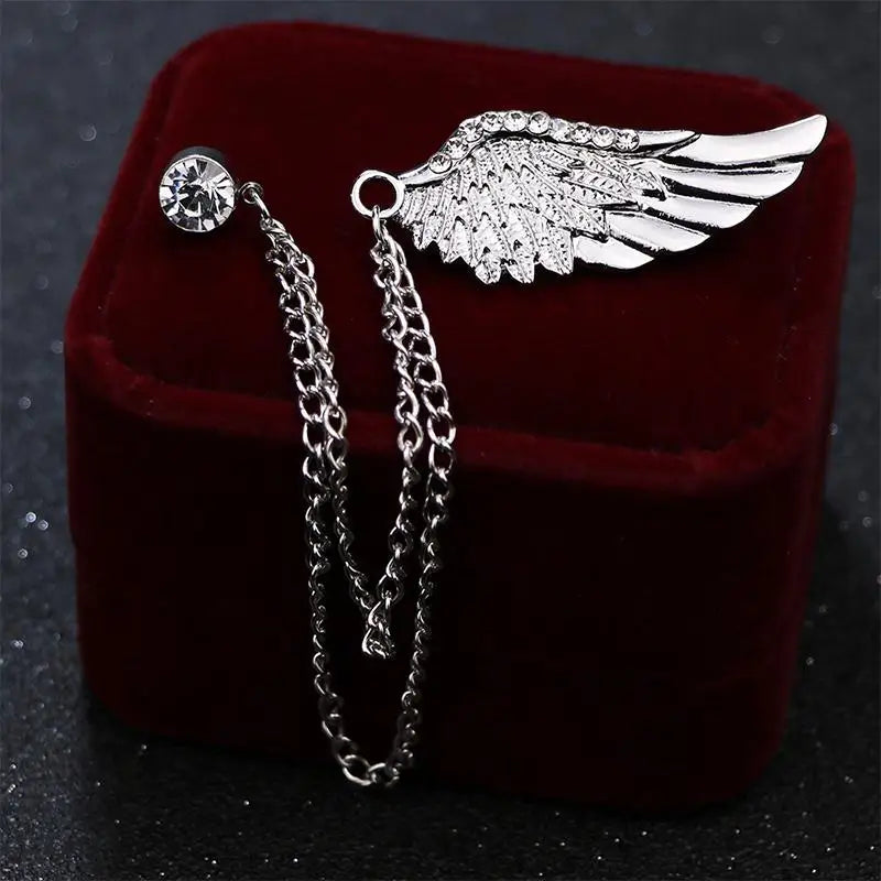 Angel Wings Tassel Chain Lapel Pin, Luxury Metal Feather Unisex Brooch Jewelry Gifts for Men Women Qme A2