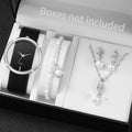 Women's Hollow Quartz Watch with Leather Bracelet, Pearl Jewelry Set, Fashion Watches, Without Box, 5 Pieces Per Set Qme black