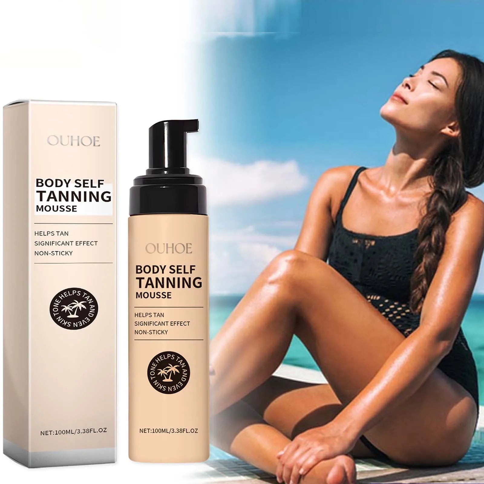 Body Self Tanning Mousse Fake Tan Bronze Skin Quick Natural Tanning Mousse Body Bronzer Sunless Self Tanner Face Body Outdoor Qme 100ml