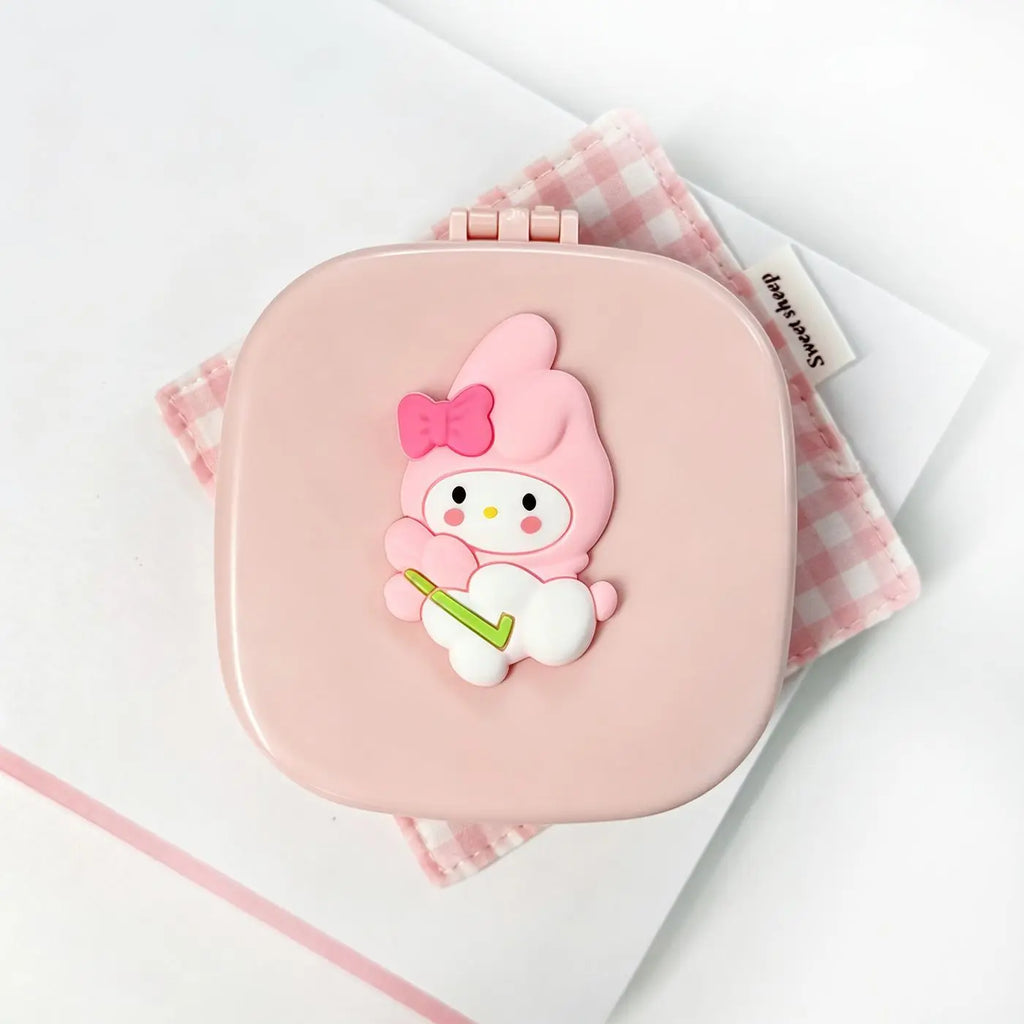 Hello Kitty Kuromi Jewelry Box, Portable Home Makeup Case, Student Bangs Comb and Folding Mirror Comb Storage Box Qme 1