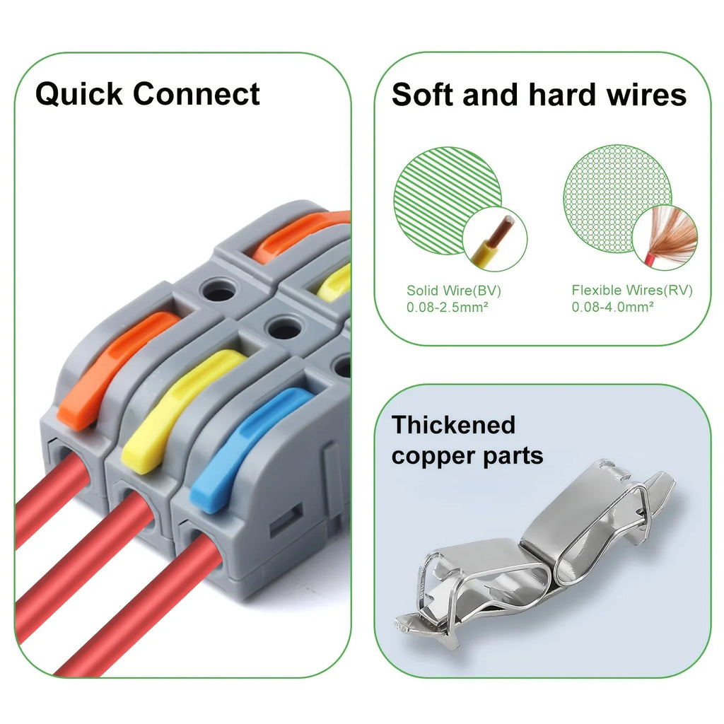 Universal Lever Wire Connectors 1-To-1 Inline Compact Splicing Quick Electrical Connector Reusable Plug In Insulated Terminals Qme