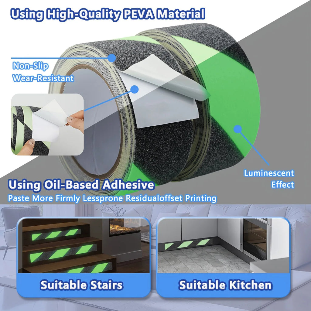 Anti Slip Tapes Glow in The Dark Strip Luminous Green Waterproof Safety Outside Floor High Friction Strips For Stair Step Qme