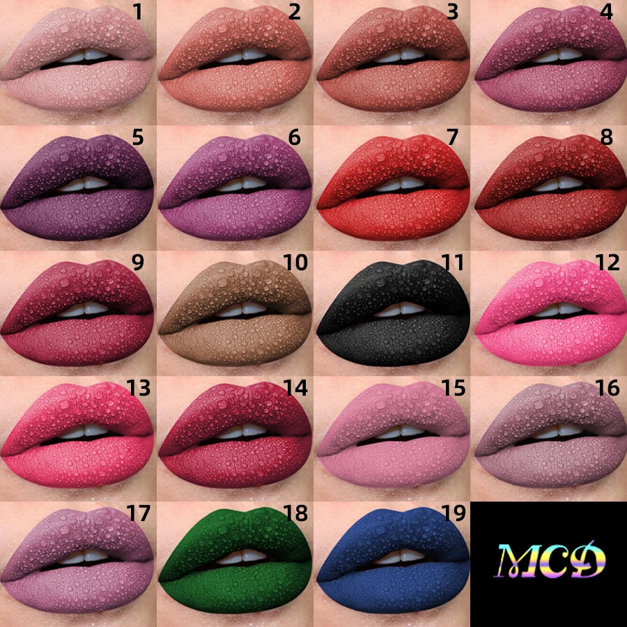 19 Colors Matte Velvet Lip Gloss Waterproof Liquid Lipstick Nude Qme