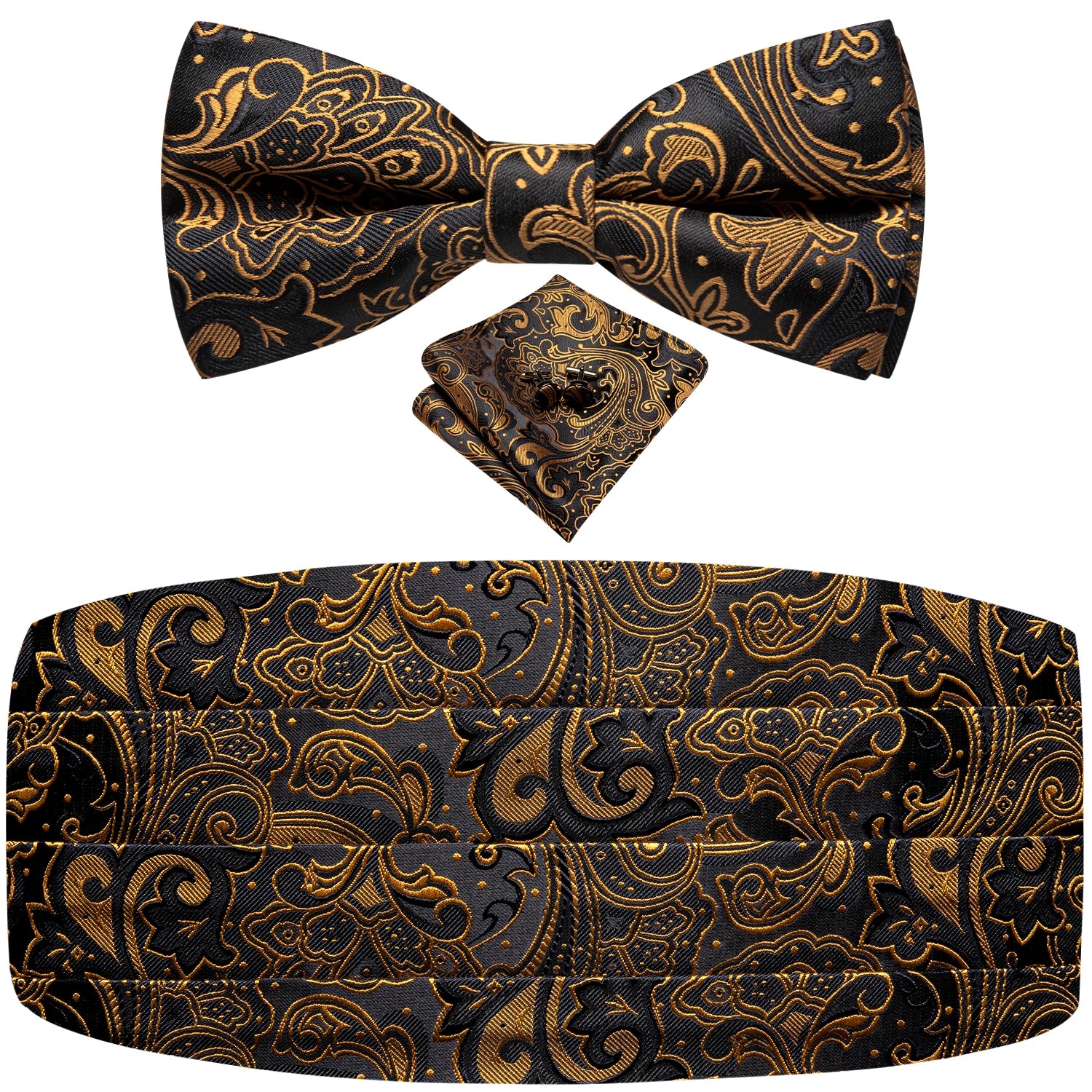Hi-tie Mens Cummerbunds Vintage Formal Jacquard Pailey Bowtie Hanky Qme YF-2031