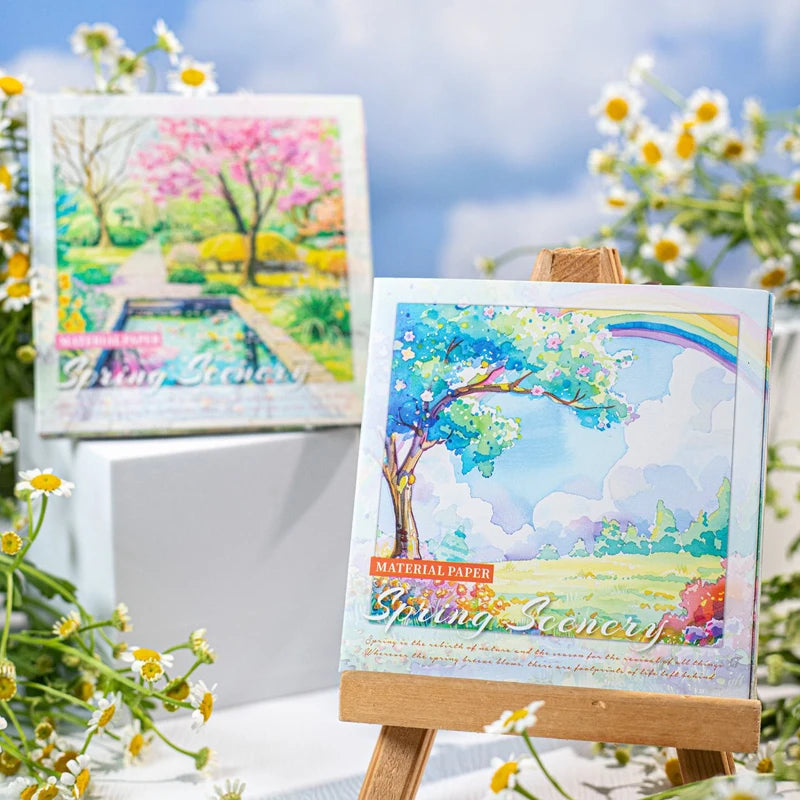 Material Paper 30 sheets/bag Spring Watercolour Landscape Handbook Stationery DIY Handmade & Scrapbook Journal Decoration Qme