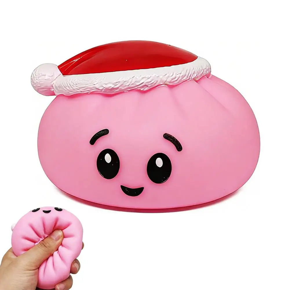 Christmas Hat Bun Squishy Toy Stress Relief Squeeze Funny Sound PVC Qme Pink