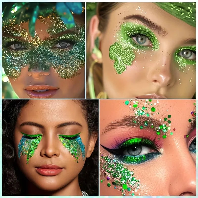 9 Colors Green Eyeshadow Palette Glitter Gel Brushes Matte Shimmer Qme