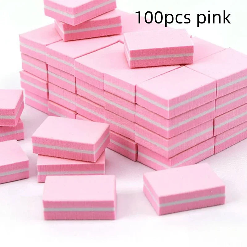 10/50/100pcs mix Double-sided Mini Nail File Blocks Colorful Sponge Nail Polish Sanding Buffer Strips Polishing Manicure Qme 100pcs pink