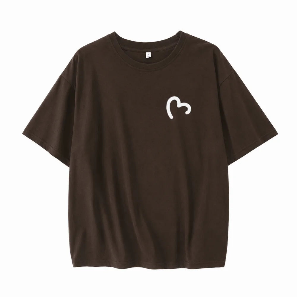 Fashion Round Neck Oversized T-shirt Loose Fit Simple Couple Outfits Qme Coffee S