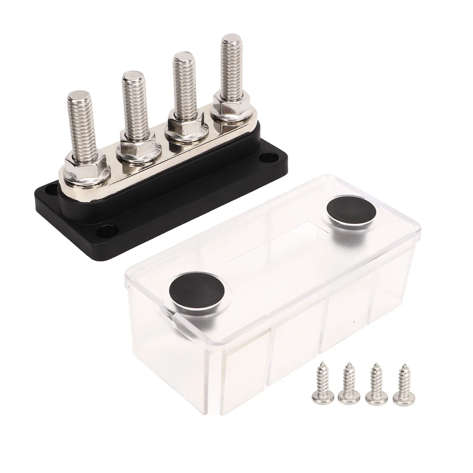 Power Distribution Terminal Block High Conductivity 300A 4 M10 Stud Easy Installation Battery Bus Bar DC12V To 48V for RVs Qme black