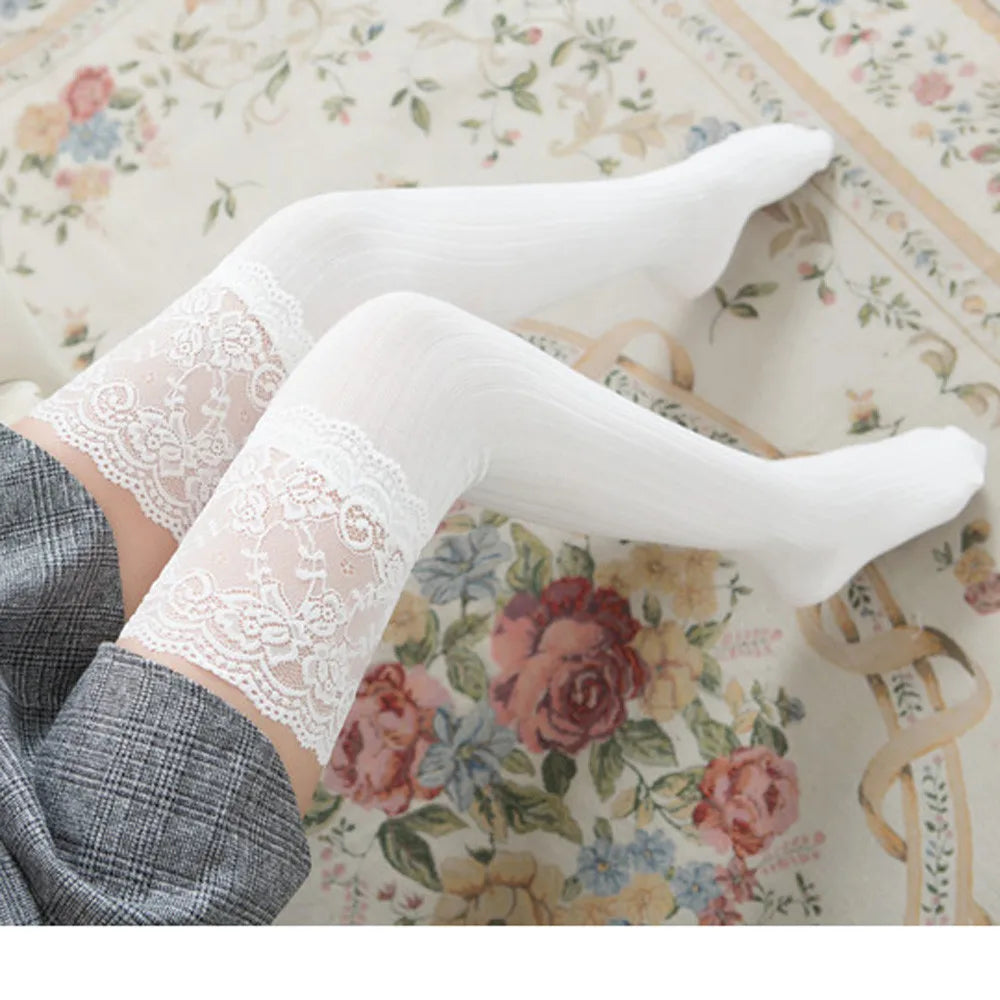 Sexy Women Floral Lace Patchwork Over Knee Thigh High Elastic Stockings Fashion Dress Up Accessories Qme