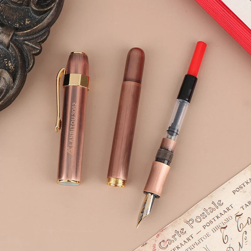 3062 Unique Antique Brass Pocket Roller Ball Pen Short Portable Pens Qme