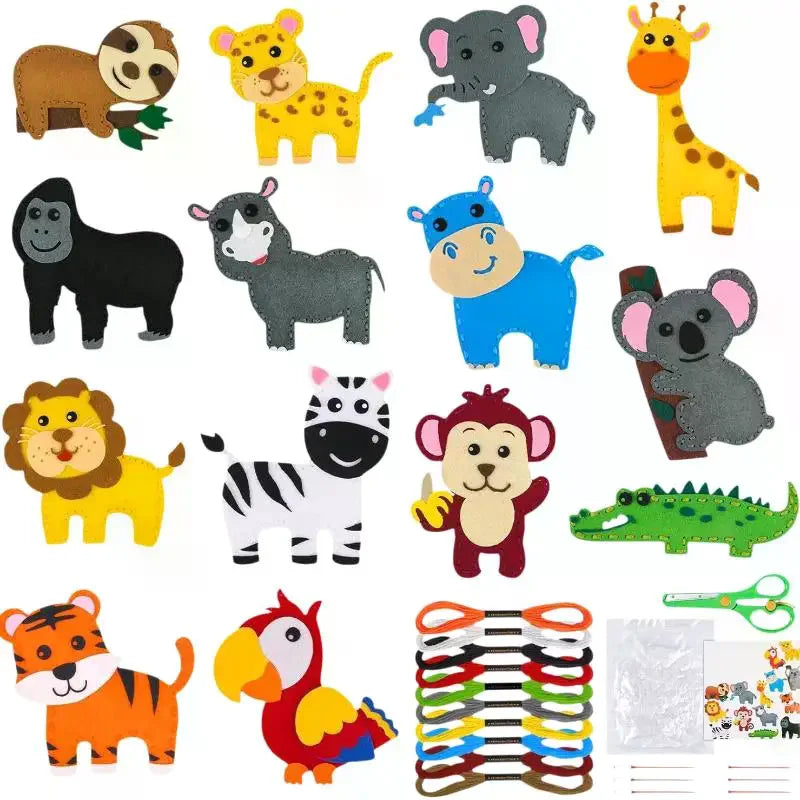 Woodland Animals Craft Kit Forest Creatures DIY Sewing Felt Plush Animals For Kids Beginners Educational Sewing Set Girl Art Toy Qme