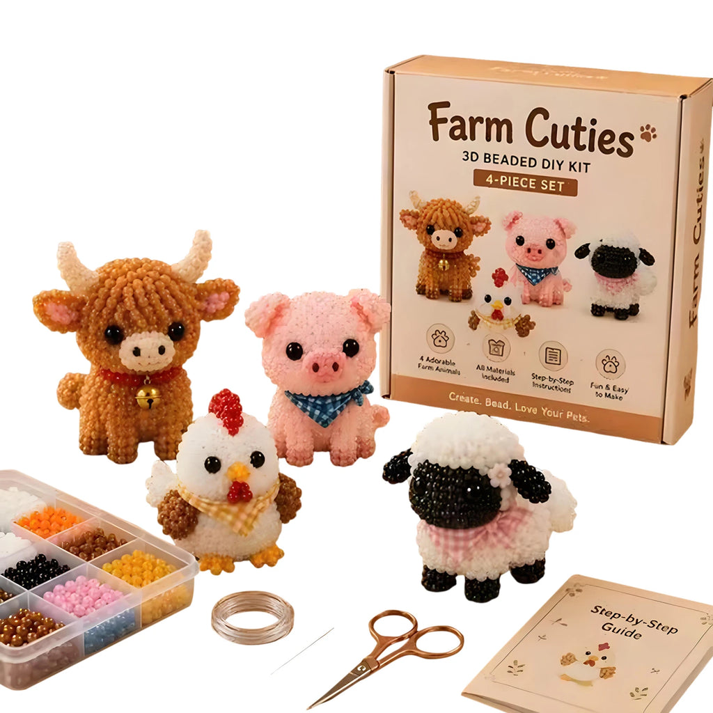 Cute Farm Animal Bead Craft Kit Diy 3d Beaded Ornament Set Perfect For Home Decor Keychains & Gift Giving Easy Craft Qme Style 30