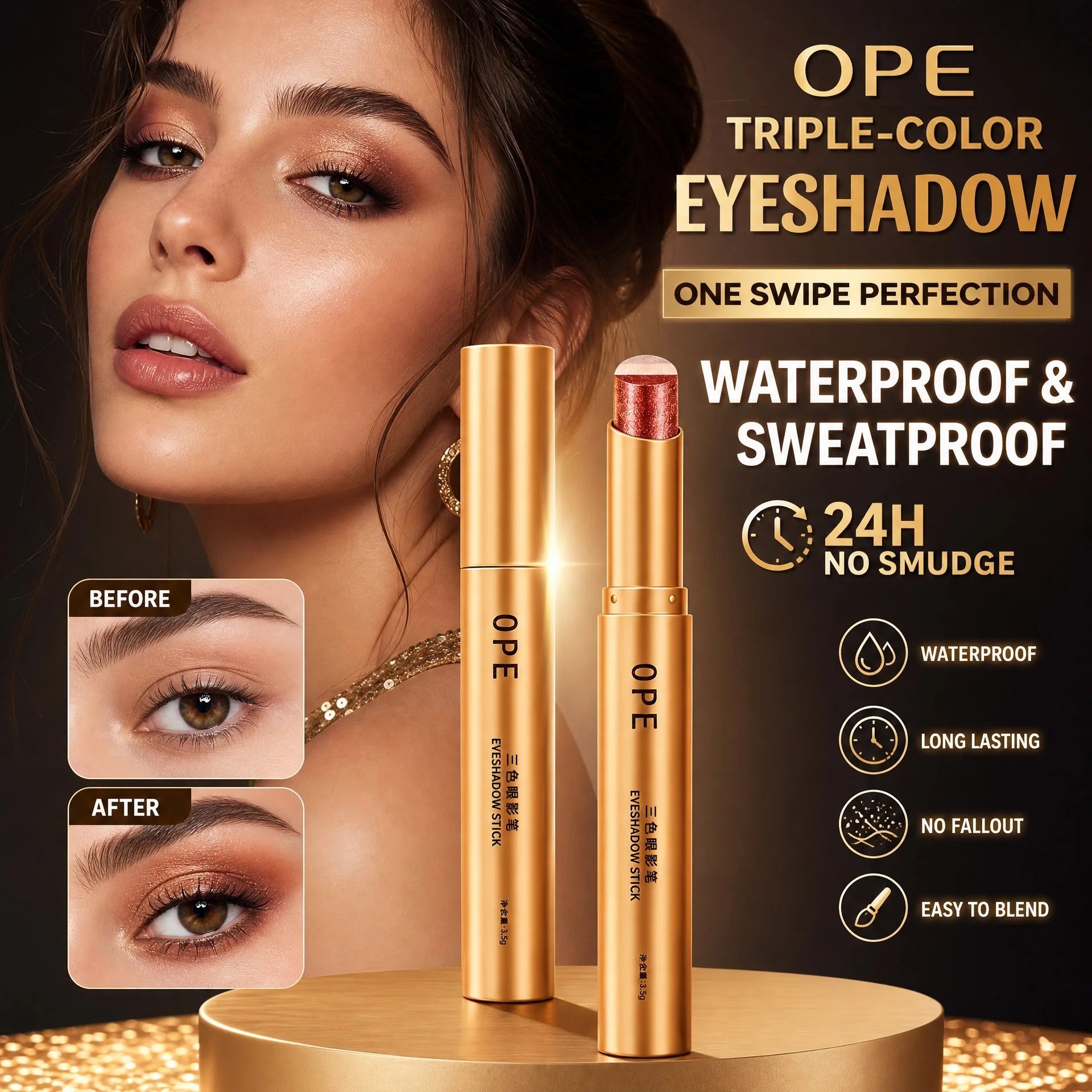 Shiny Three Eye Shadow Stick Waterproof Smooth Natural Makeup Qme