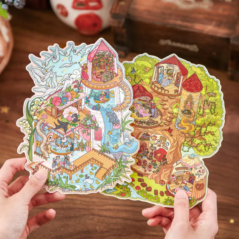 4 Sheets/Bag Magical Fairytale Themed Miniature Diorama Stickers for DIY Scrapbook Phone Case Decoration Student Reward Sticker Qme