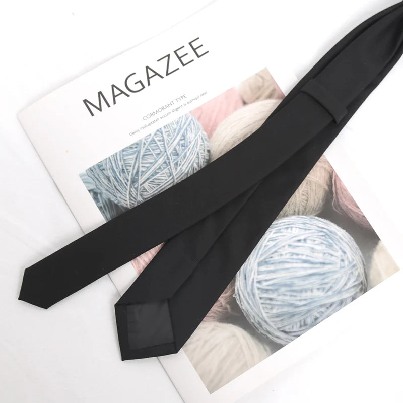 Men's Tie Cotton Black Solid Necktie Narrow Collar Slim Ties Wedding Business Casaual Party Suit Shirt Gift For Men Accessory Qme