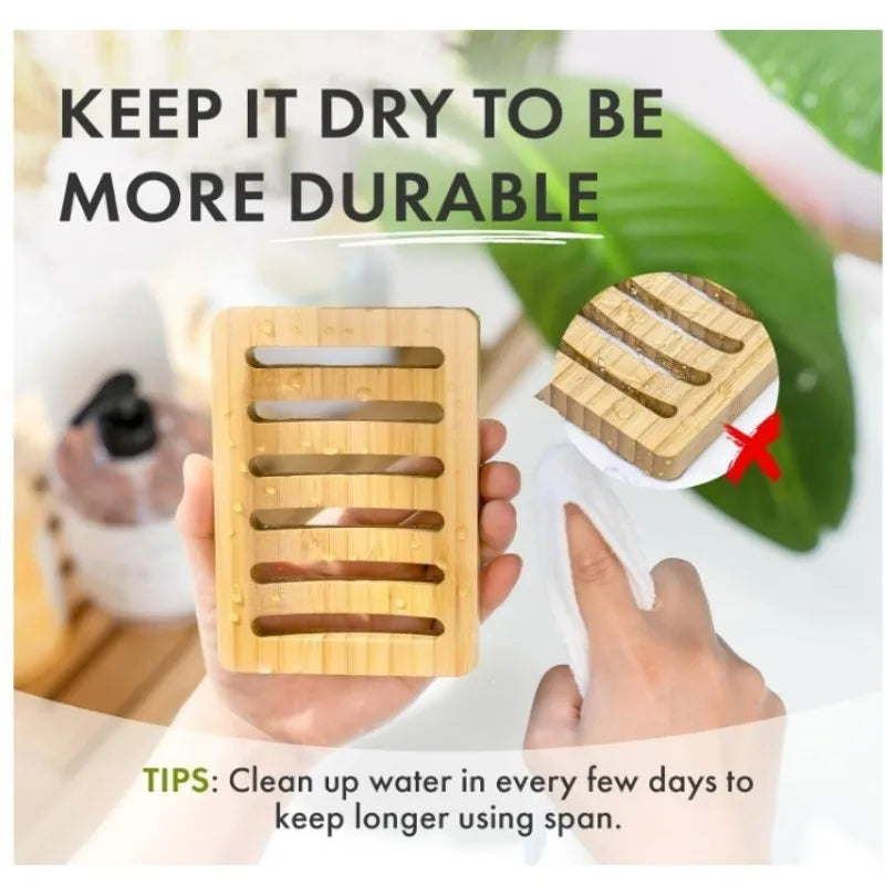 Natural Bamboo Wooden Soap Dish Holder Self Draining Tray Rustic Qme