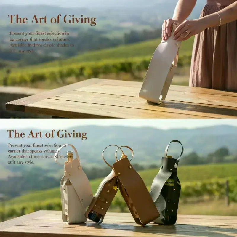 1 PCS Elegant Reusable Wine Gift Bag PU Leather Double Layer Champagne Gift Bag Durable Wine Tote Carrier Qme