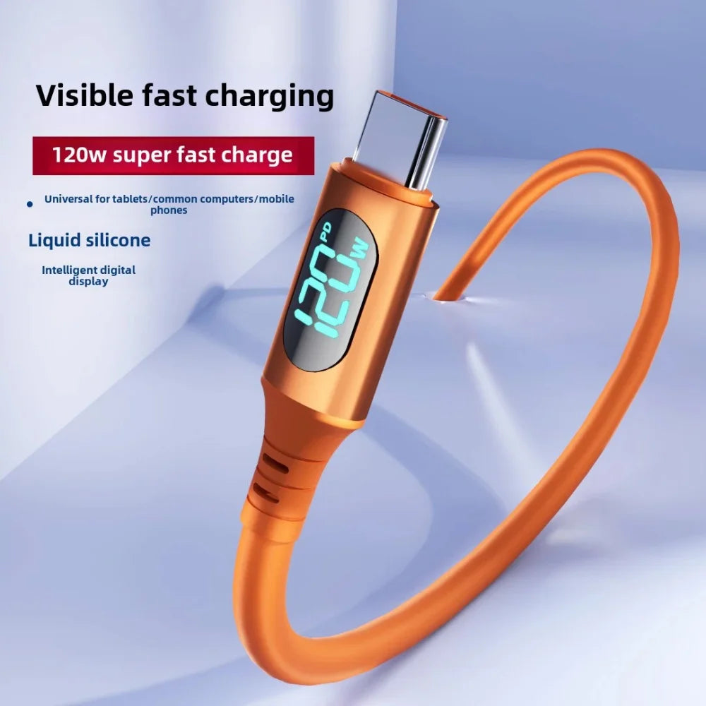 USB C To Type C 120W Data Cable Fast charging LED Digital Display Wire PD Quick Charge Cord For Samsung iPhone 17 16 Pro Xiaomi Qme