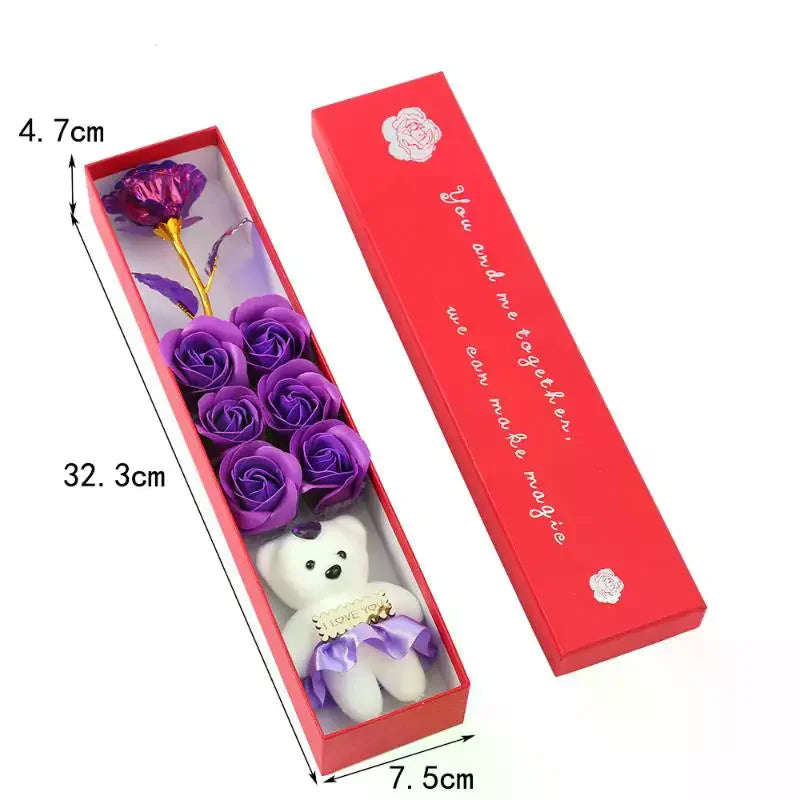Plush Bear Artificial Flower Gift Box Soap Rose Flowers Creative Romantic Rose Valentines Day Mother Day Gift Wedding Home Decor Qme