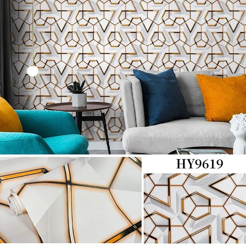 45cm Geometric Self-Adhesive Wallpaper Decoration Waterproof and Stain Resistant Ins Style Bedroom E-Sports Room Wallpaper Qme A 45cmx5m