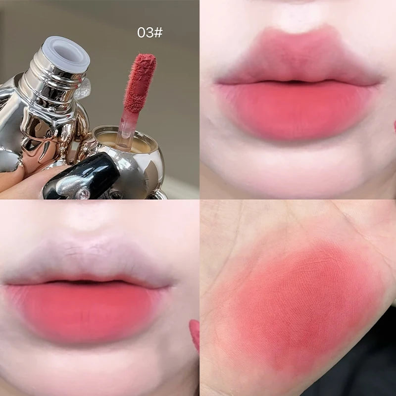 Art Value Velvet Matte Lip Mud Keychain Design Cute Bear Liquid Lipstick Velvet Sexy Red Lip Gloss Lasting Lip Glaze Tint Makeup Qme 03