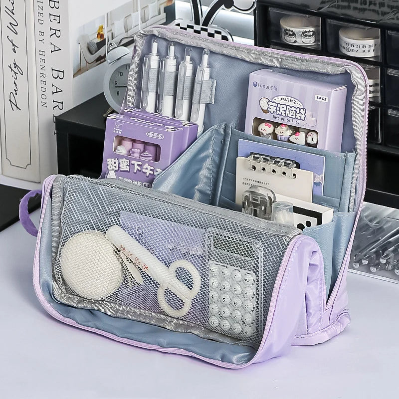 Student Stationery Bag Looking Large Capacity Pencil Case Simple Box Qme Purple