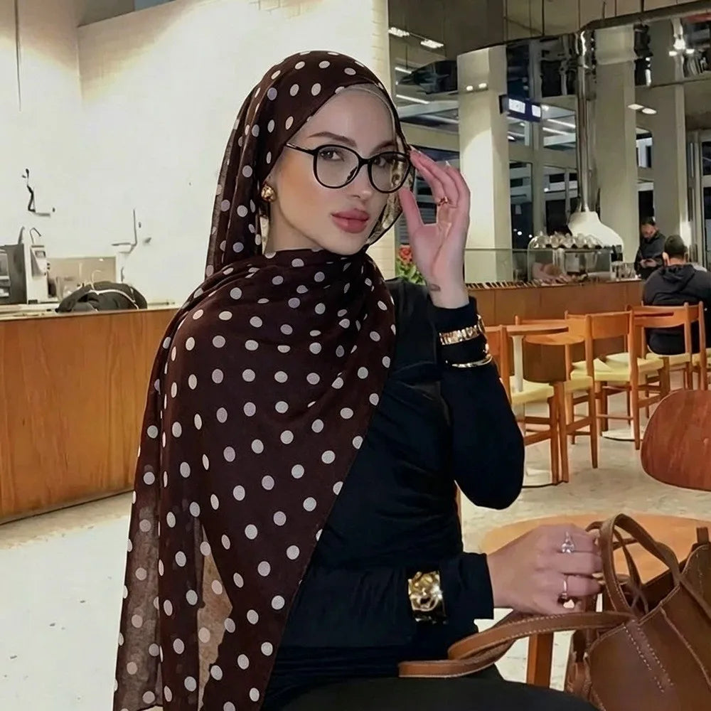 Breathable Cotton Long Scarf Versatile Stylish Polka Dot Shawl Qme Style B
